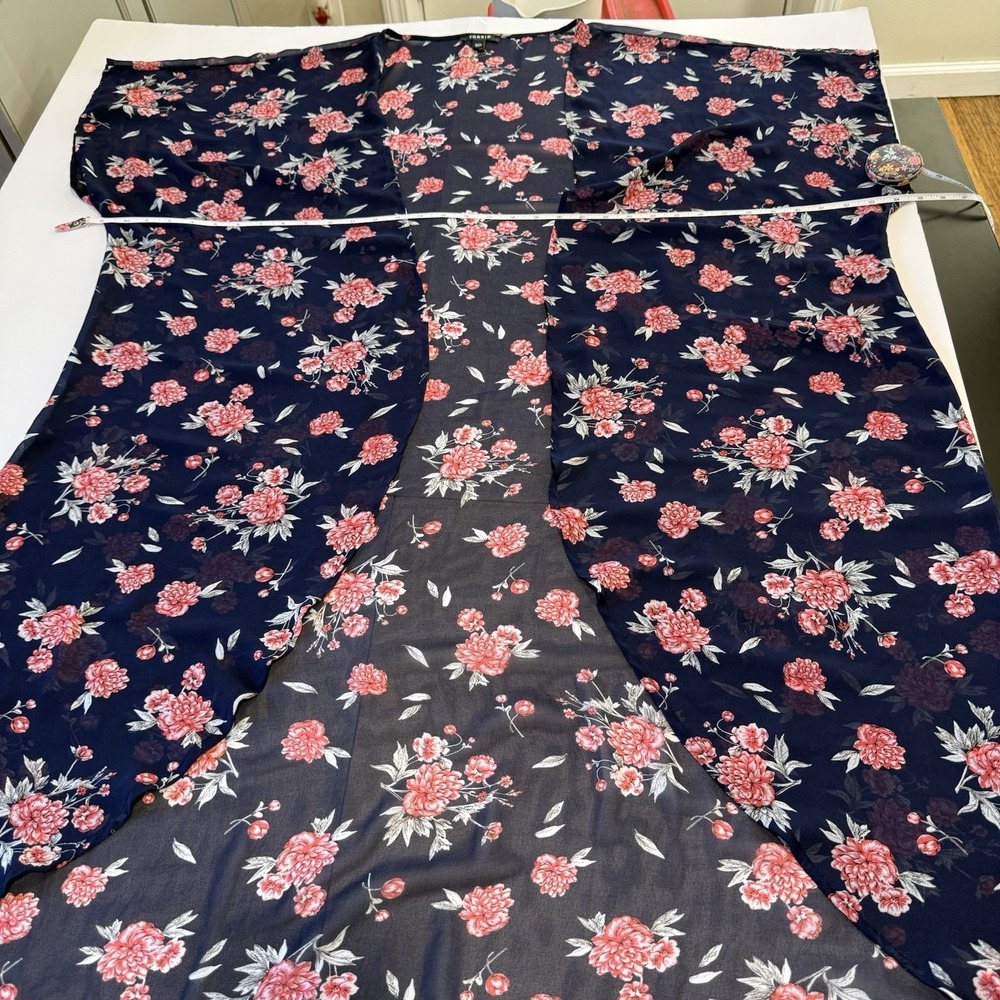 Torrid Blue Pink Floral Sheer Chiffon Duster Open Kimono Boho Layers Size 3X 4X‎ - Picture 8 of 10